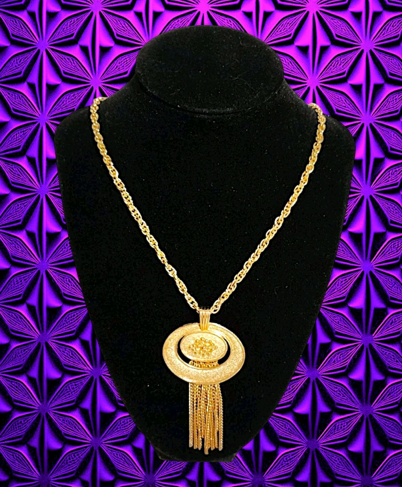 Avon Vintage Tassel Pendant Necklace Multi-Chain Fringe Brushed Gold 1980s