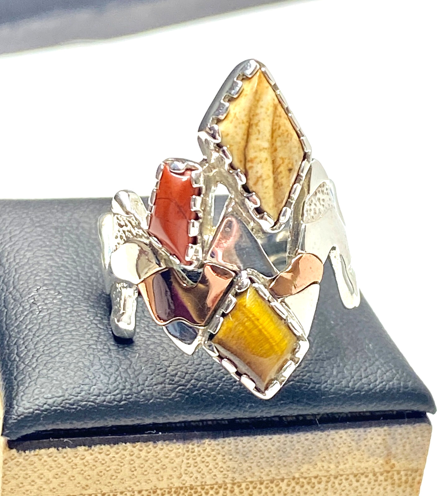 Vintage Sterling & Copper Carolyn Pollack Zig Zag Multi-Gemstone Ring Size 8.25