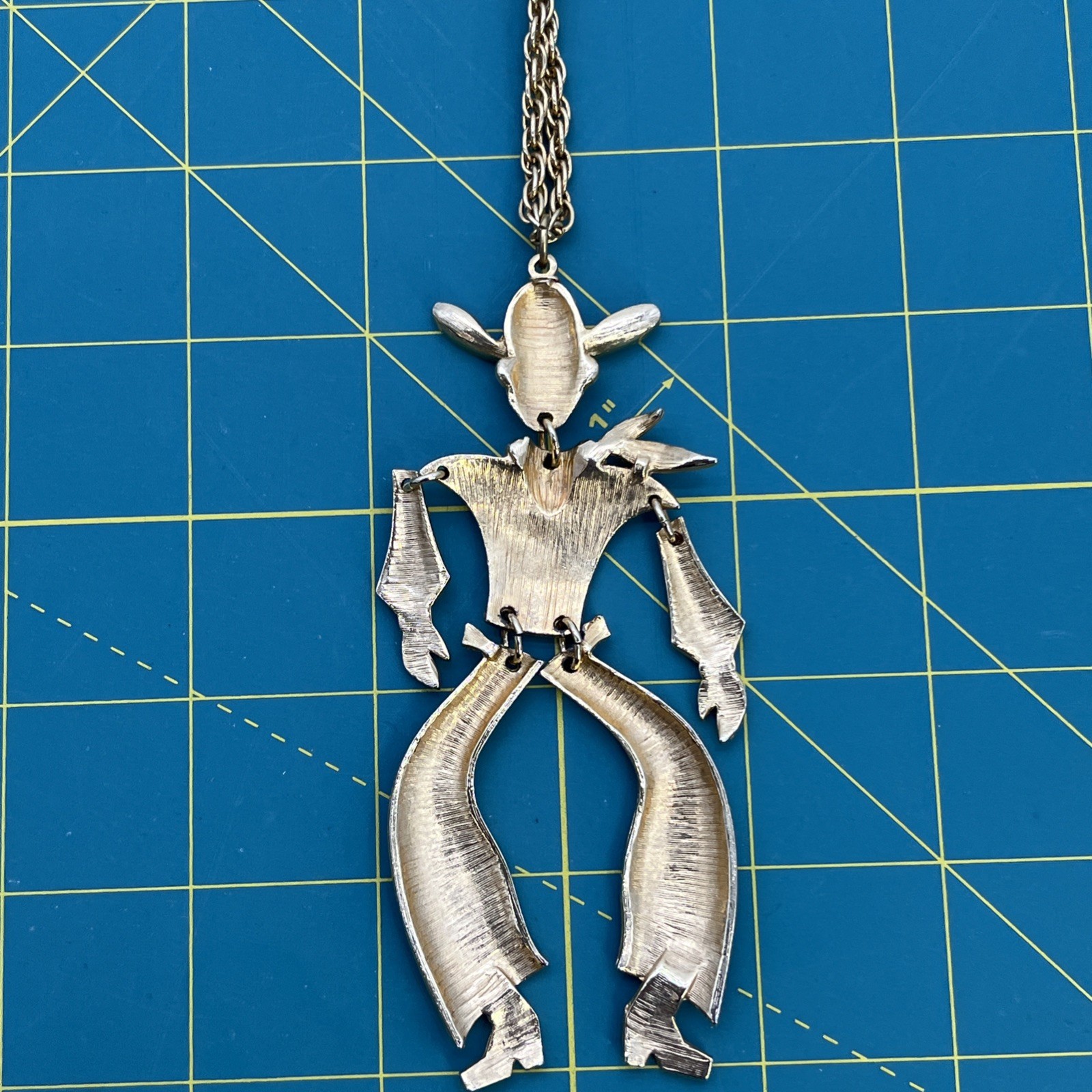 Vintage Gold Tone 4.25” Articulated Bow Legged Cowboy Pendant 24” Chain