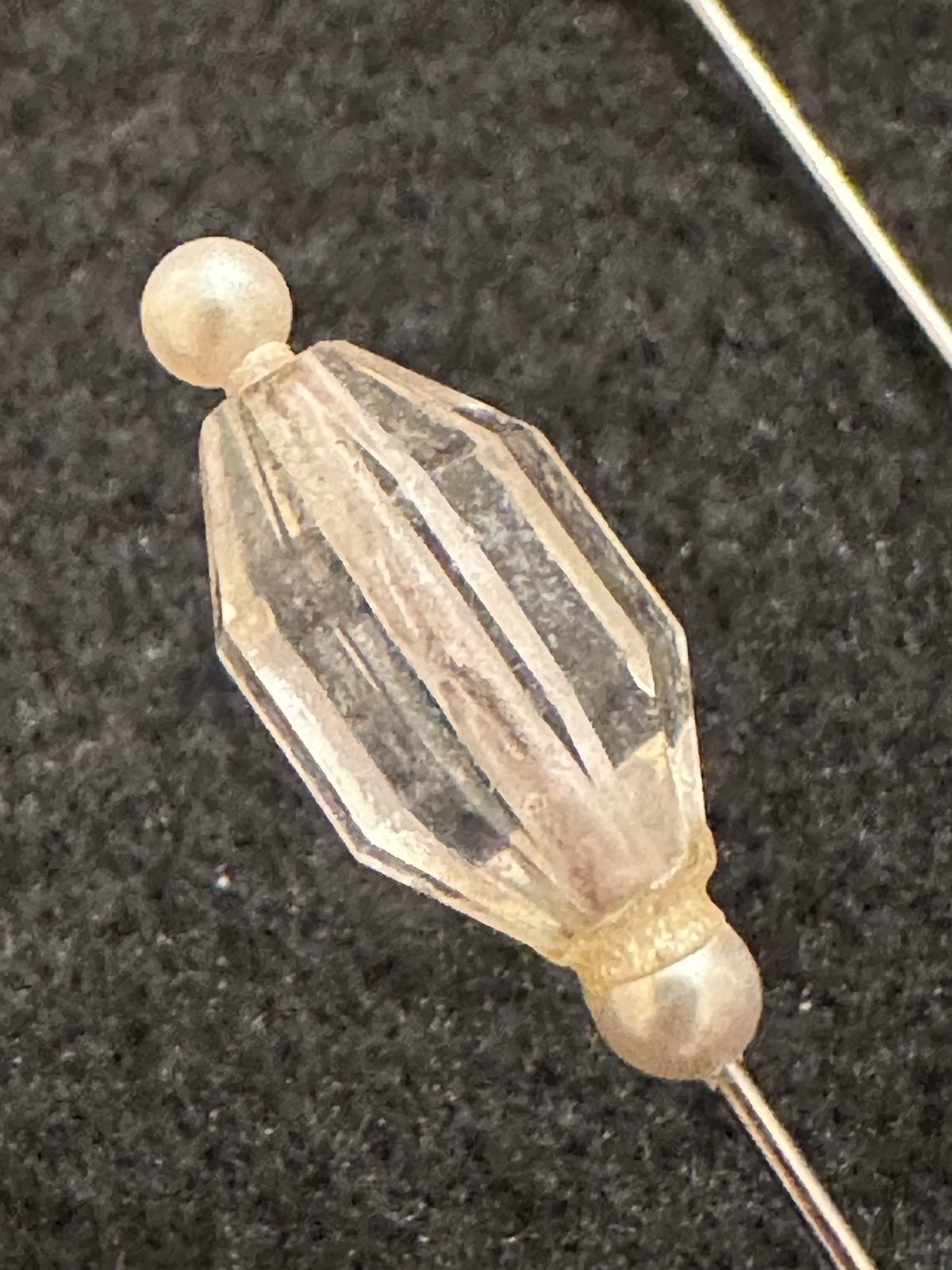 Vintage Stick Pins Lot Of 2 Faceted Acrylic Stone Faux Pearl Silver Tone 4 Inch