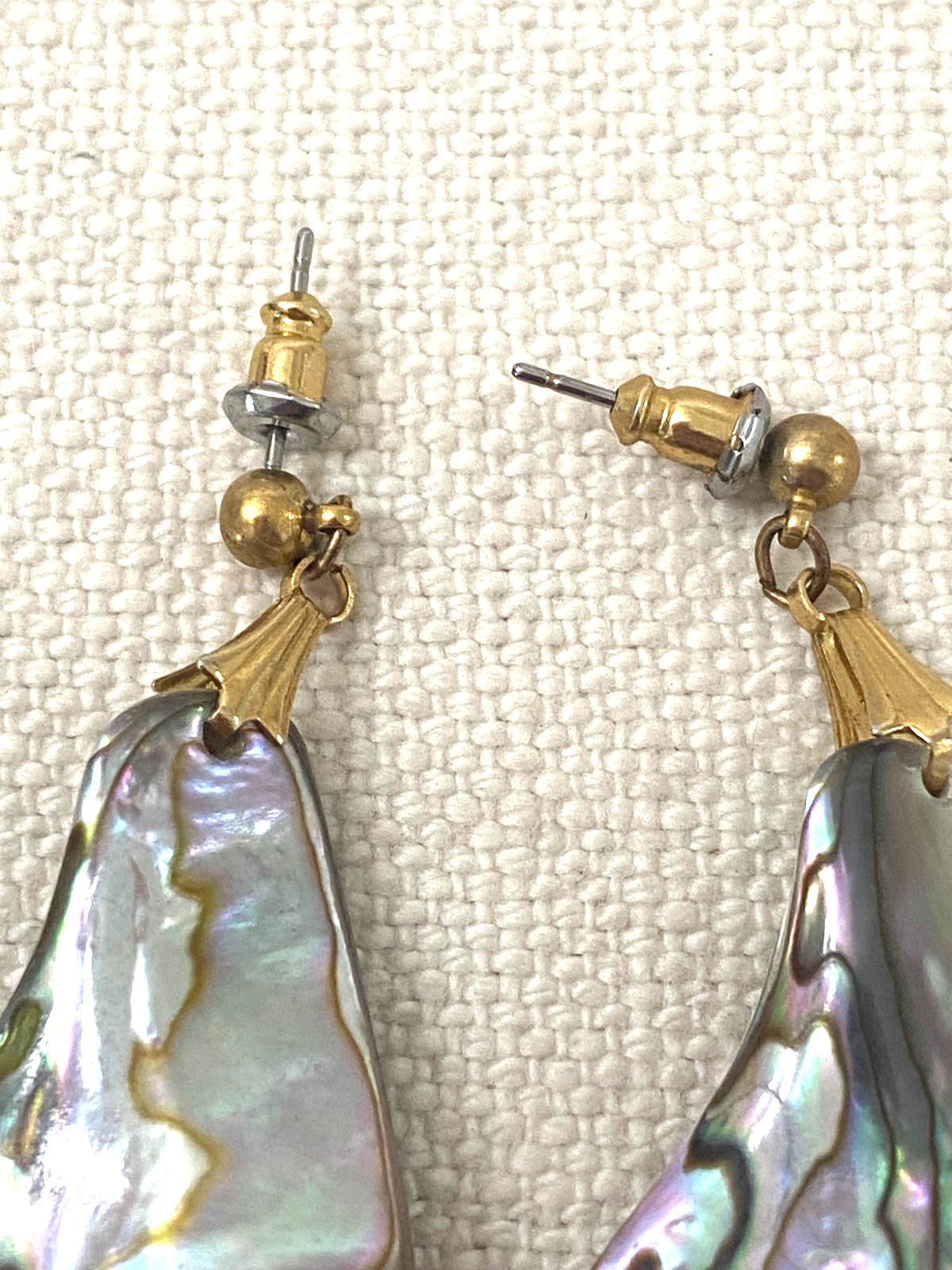 Vintage Style Iridescent Blue Green Abalone Shell Dangle Earrings Pear Shape