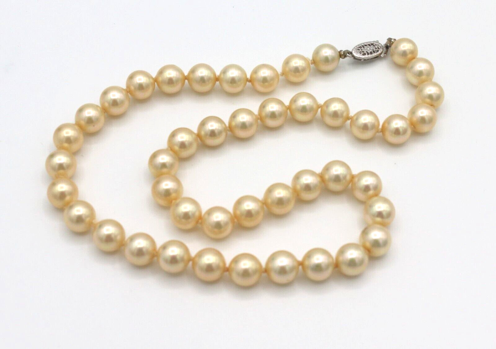 Vintage 14k White Gold Clasp Faux Pearl Knotted Necklace 15”