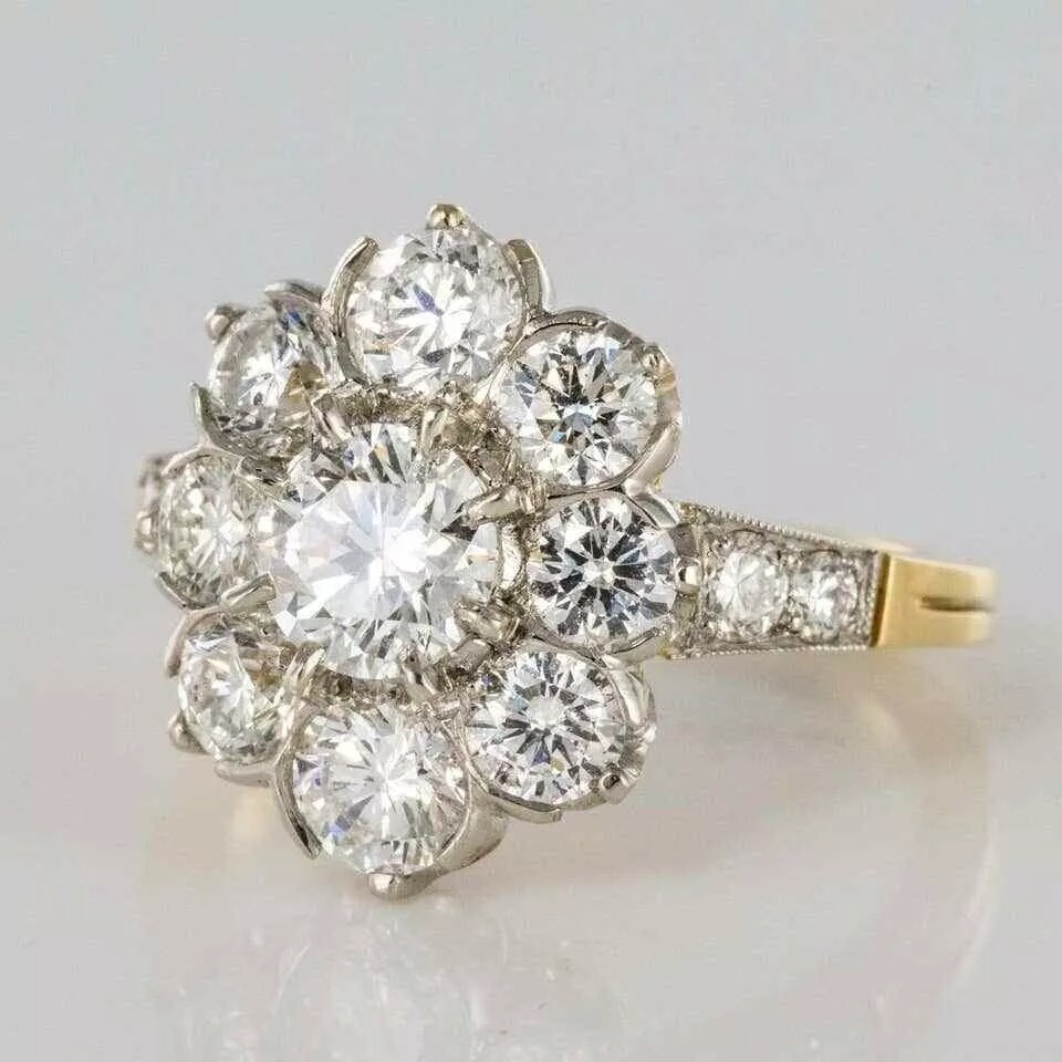 Vintage Art Deco 2.10Ct Round Cut Lab Created Diamond 925 Silver Engagement Ring
