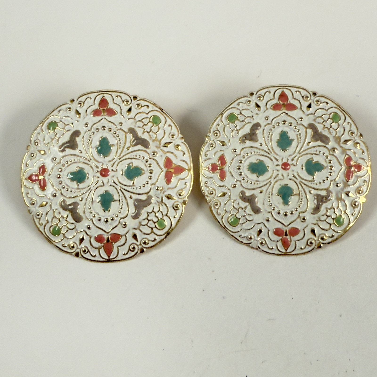 Vintage Large Round 90s to More Modern Enameled Lightweight Pierced Earrings
