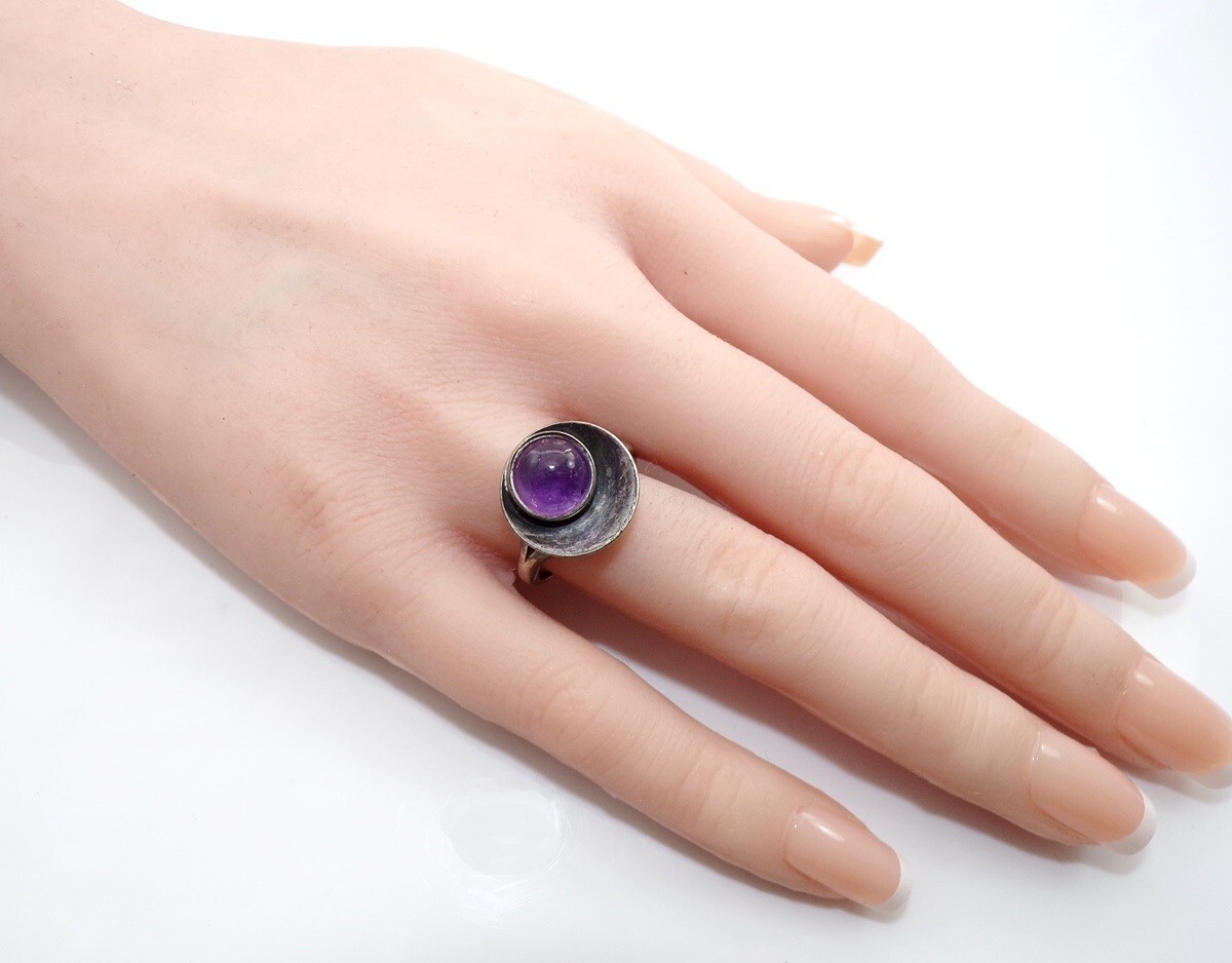 Denmark Niels Erik N E From Sterling Silver Amethyst Concave Ring Size 7 G2U