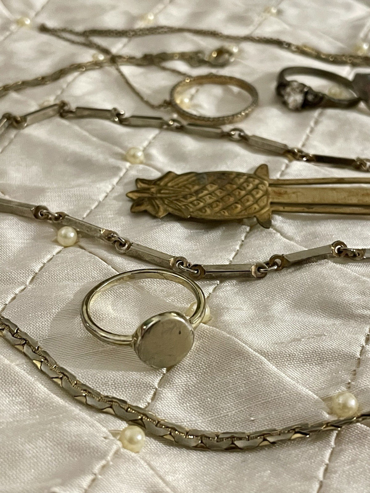 Vintage Costume Jewelry Lot Estate Chain Rings Tarnished As Is Untested Unmarked