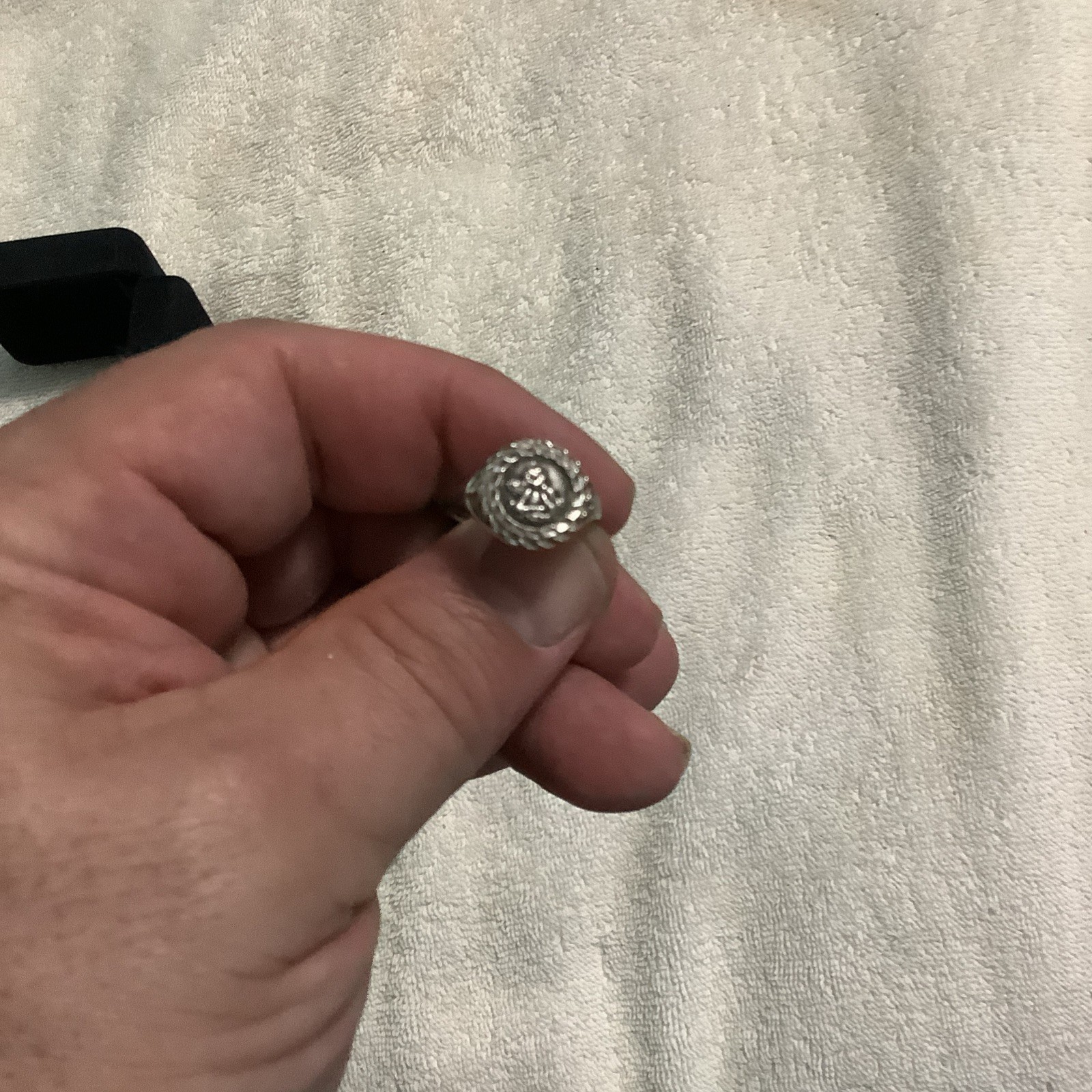 Vintage Guardian Angel Coin Signet Ring Sterling Silver Size 7