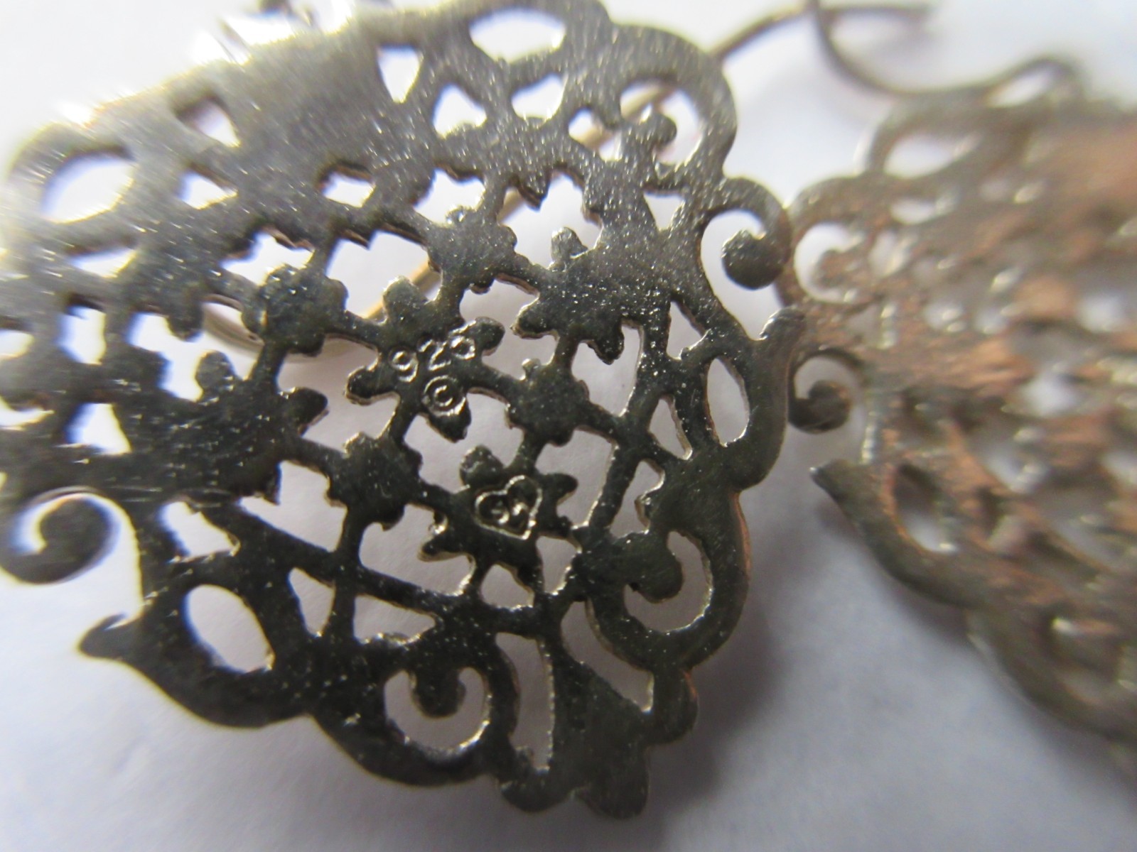 Vintage Sterling Silver Filigree HEART EARRINGS Dangle Hook Pierced