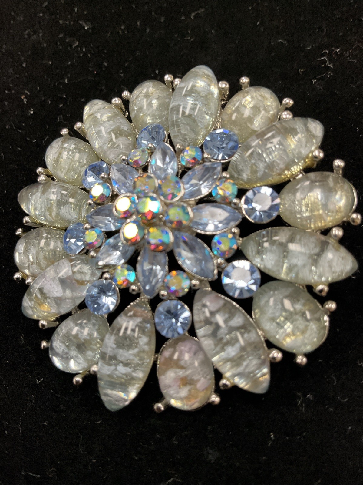 Vintage 1960’s Stunning Large Blue Tones Floral Spray Brooch Pin