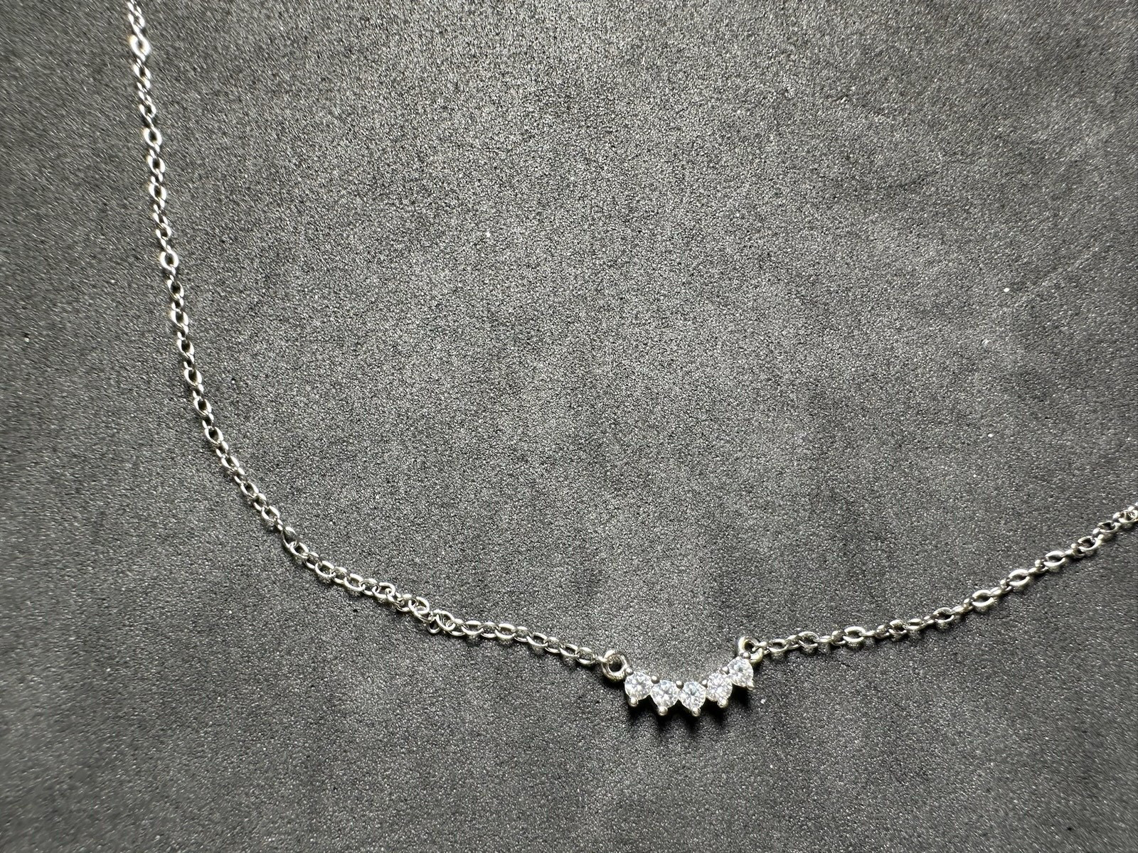 1.53g Vintage Sterling Silver 925 CZ Station Necklace Chain Adjustable 19 in