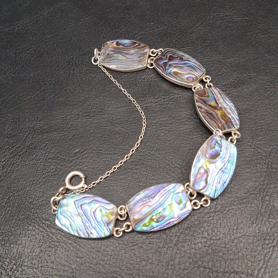 Vintage ATAAHUA Sterling Silver 925 Abalone Link Bracelet. 17.683