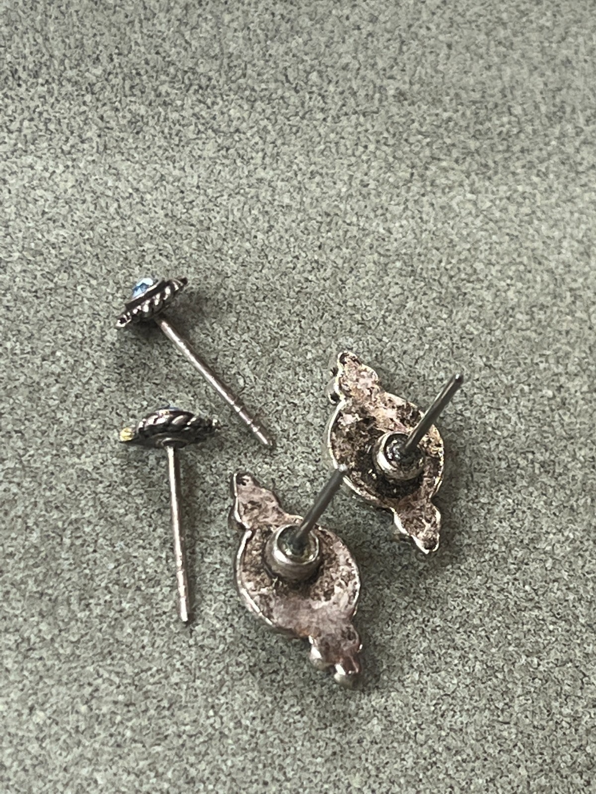 Lot of Dainty Round Blue Topaz & Small Clear Rhinestone in Nonmagnetic Silver