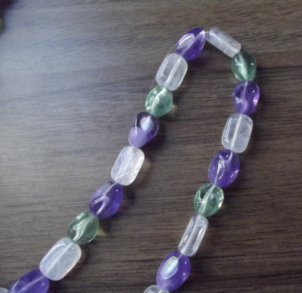 Trio of 3 Pretty Vintage Necklaces-White Leaves & Beads & Purple Green & White