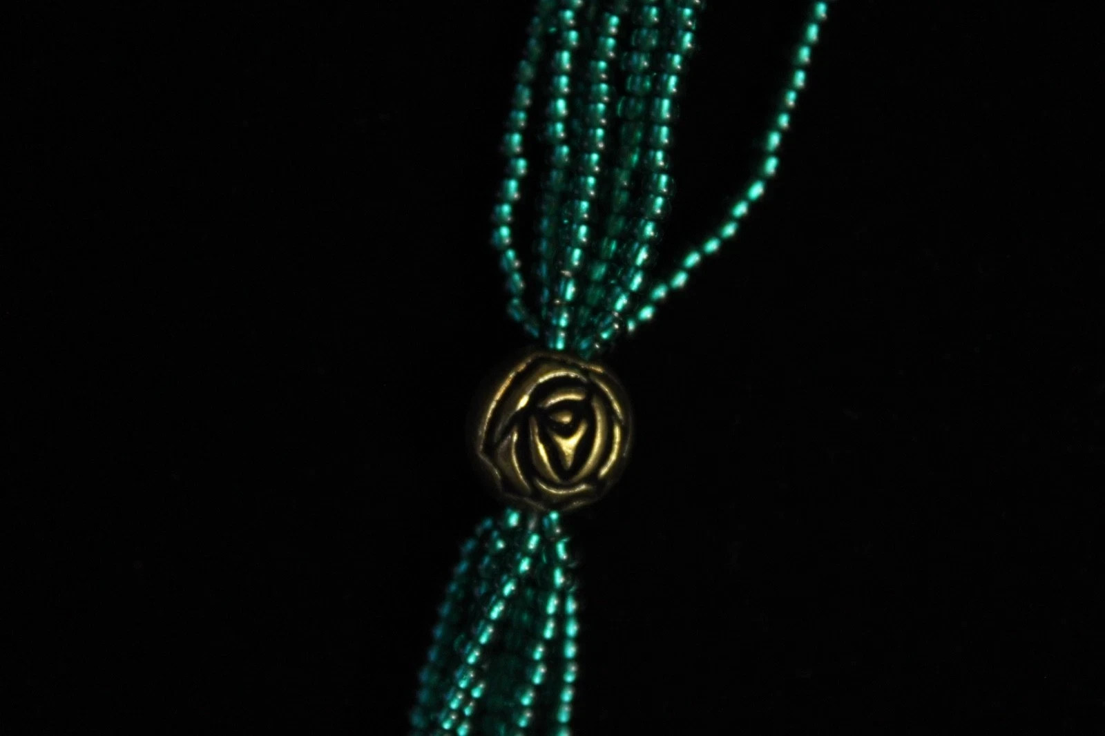 Beaded Necklace Dark Blue Green 28″ 28 in 8 Strand Small Tiny Seed Bead Handmade