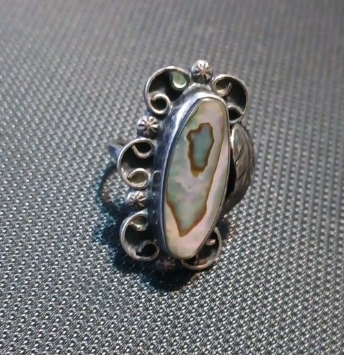 Vintage Abalone 925 Sterling Silver Ring Size 4.25″ Mexico