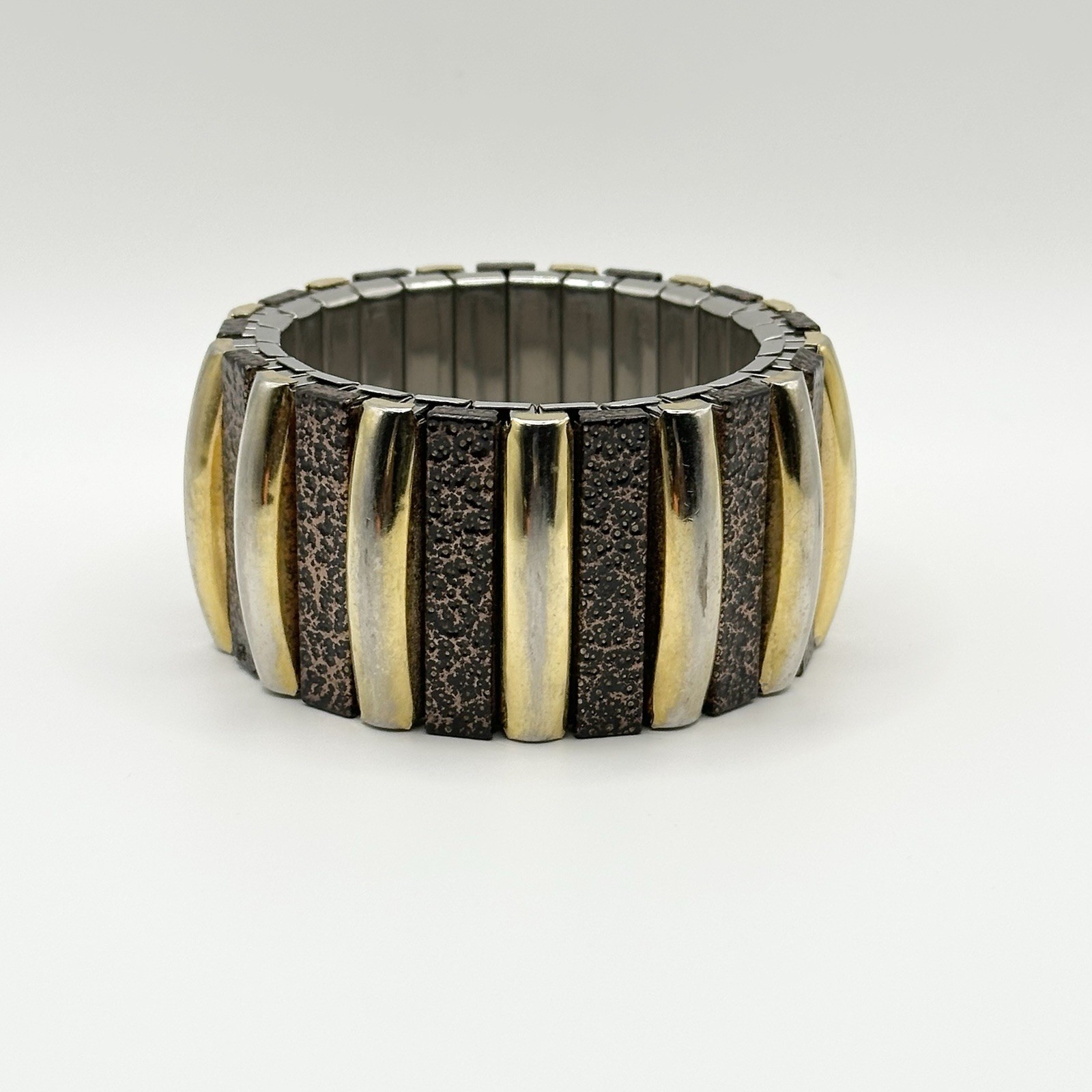 Vintage Chunky Gold Tone Stretch Expansion Bangle Bracelet Panel Modernist