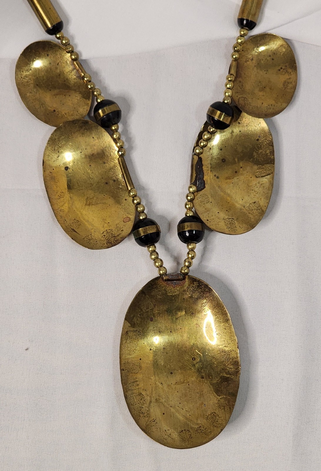 Vintage Mixed Metals Bib Statement Necklace W/matching hammered bangle