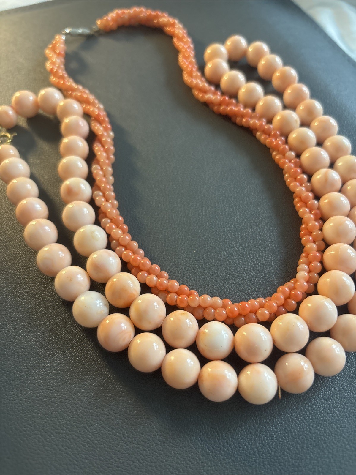 Beautiful Faux Coral Necklaces Single Strand And Multi Strand Salmon Color VTG