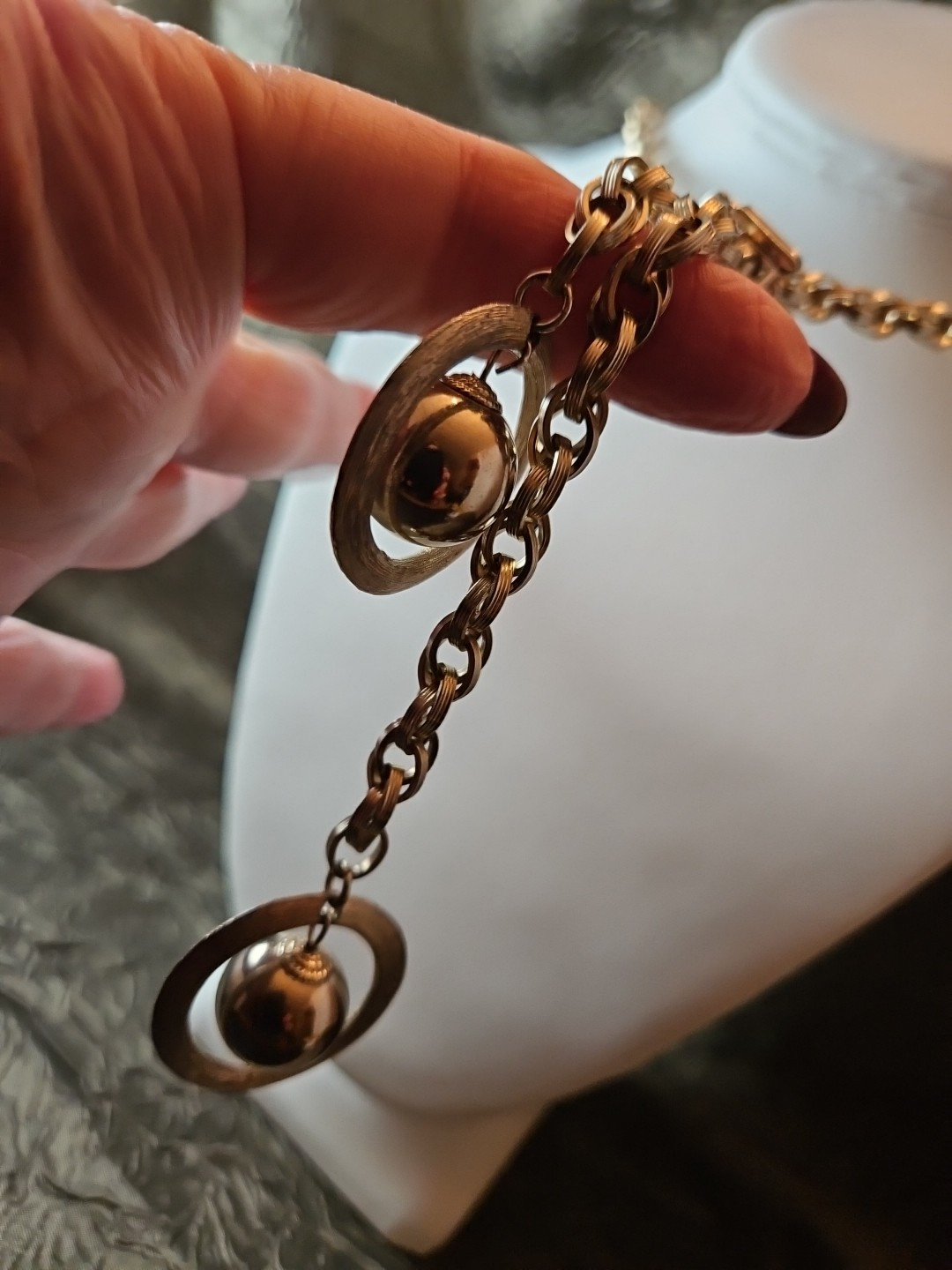 BOLERO LARIATE SLIDE NECKLACE Tassles of Orbitting Planets Mid-Century MCM 50s
