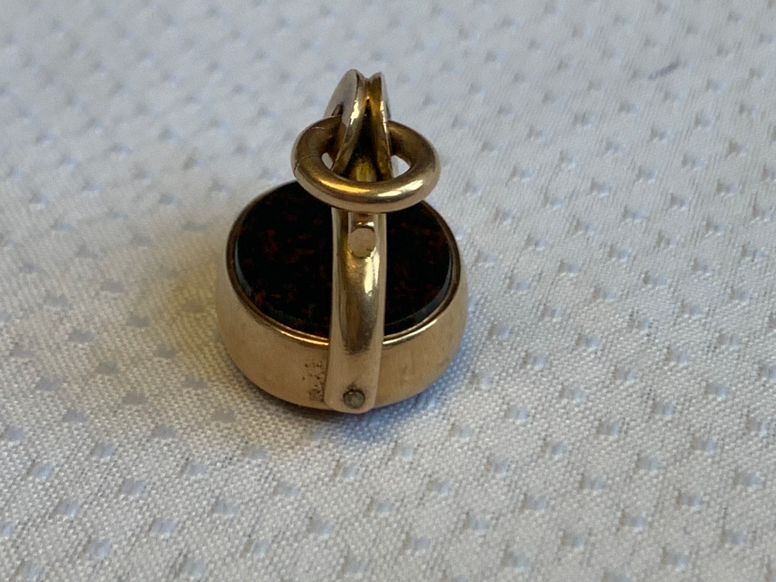 Antiq Yellow Gold Pocket Watch Fob Rotating Pendant Bloodstone Carnelian 10.19g