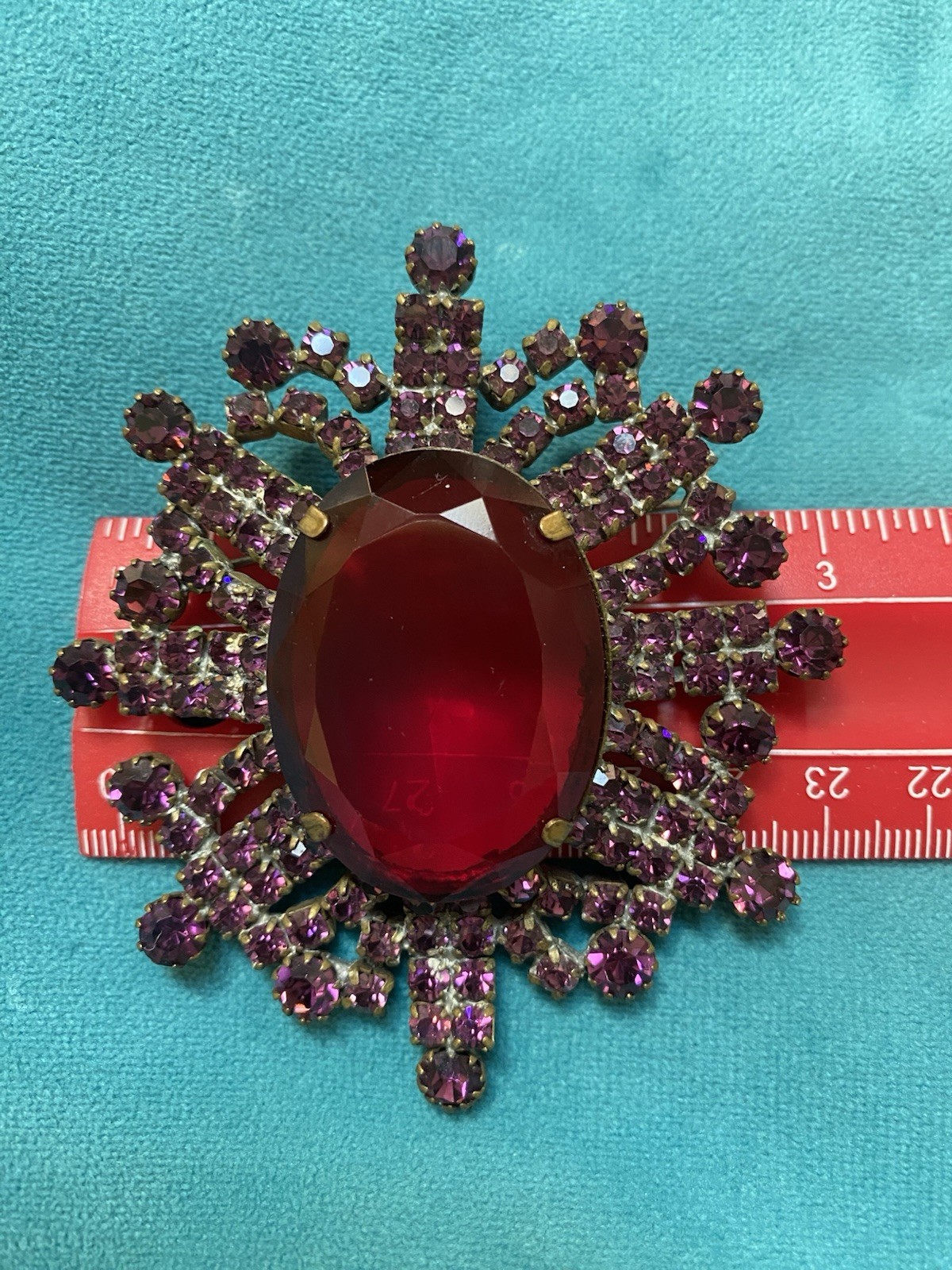 BIG Statement Pin, Ruby Red, Fuchsia, Vintage, Deco Era Plus
