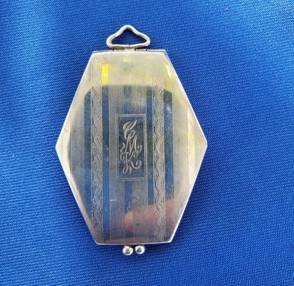 ORIGINAL Antique Deco STERLING SILVER 925 Pendant Vintage Hexagon Lozenge Locket