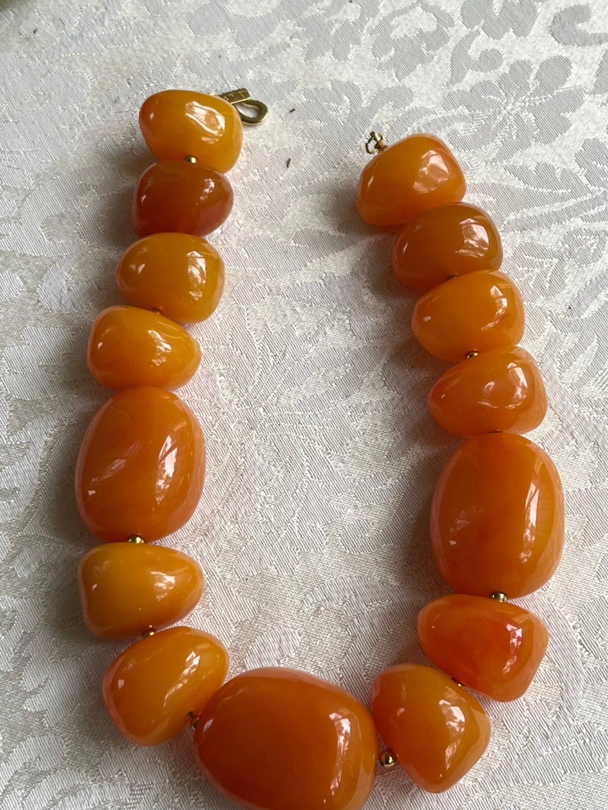 Kenneth Lane Amber Orange Resin Nugget Beaded Chunky Gold Plated Collar Necklace
