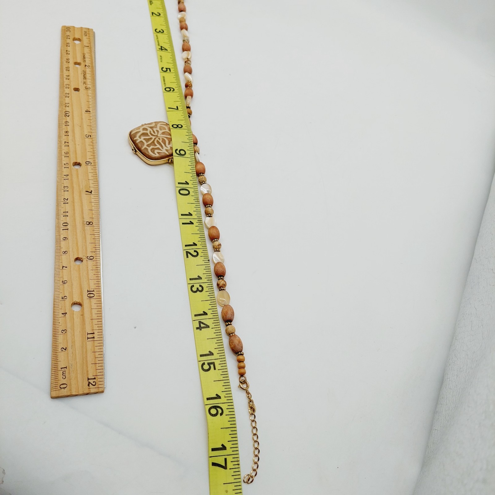 Monet Wood Shell Beads Ceramic Pendant Necklace