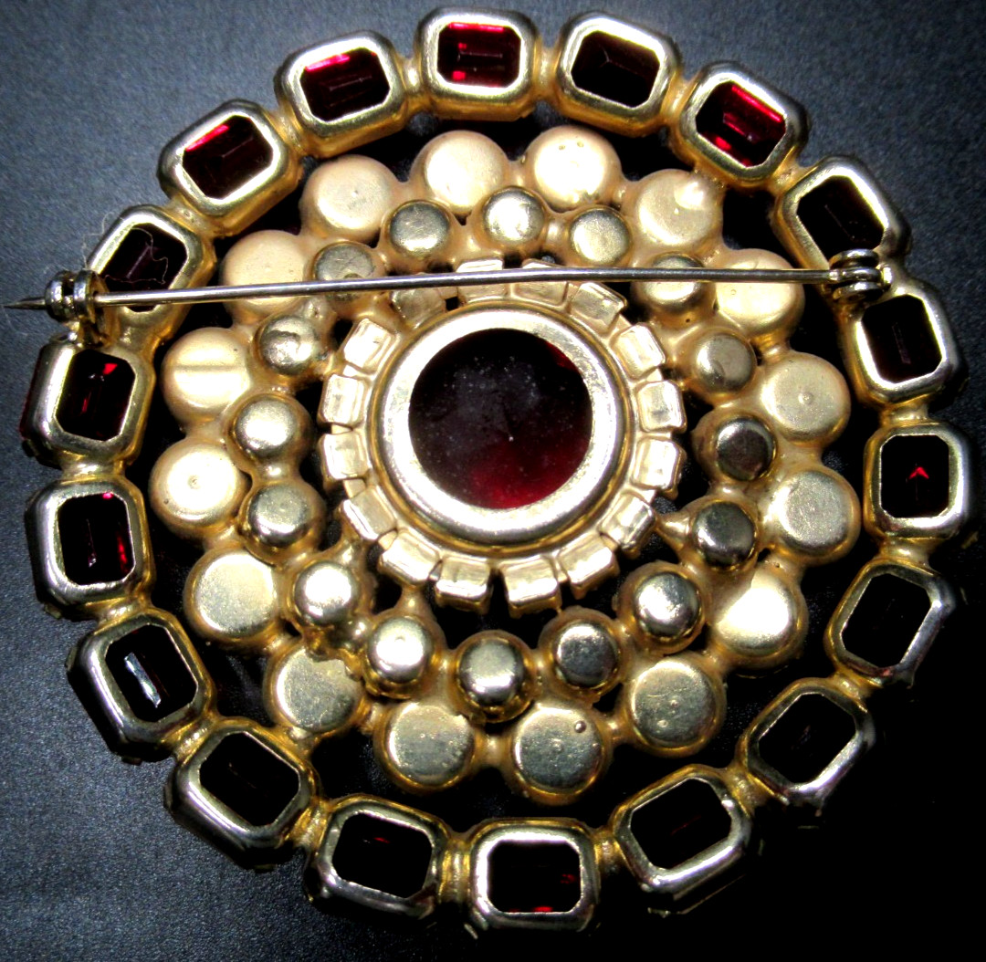 HUGE Fuchsia Pink & Red Rhinestone Vintage Pin Brooch