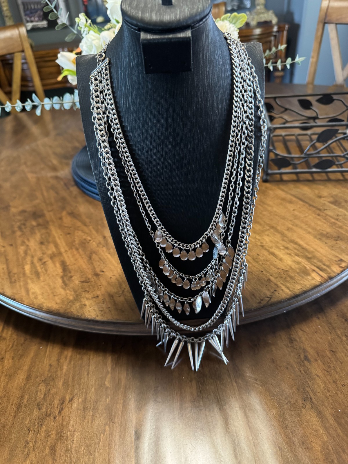 Y2K Vintage Silver Tone Fringe Multi-Layered Necklace 16″-20″ with extender