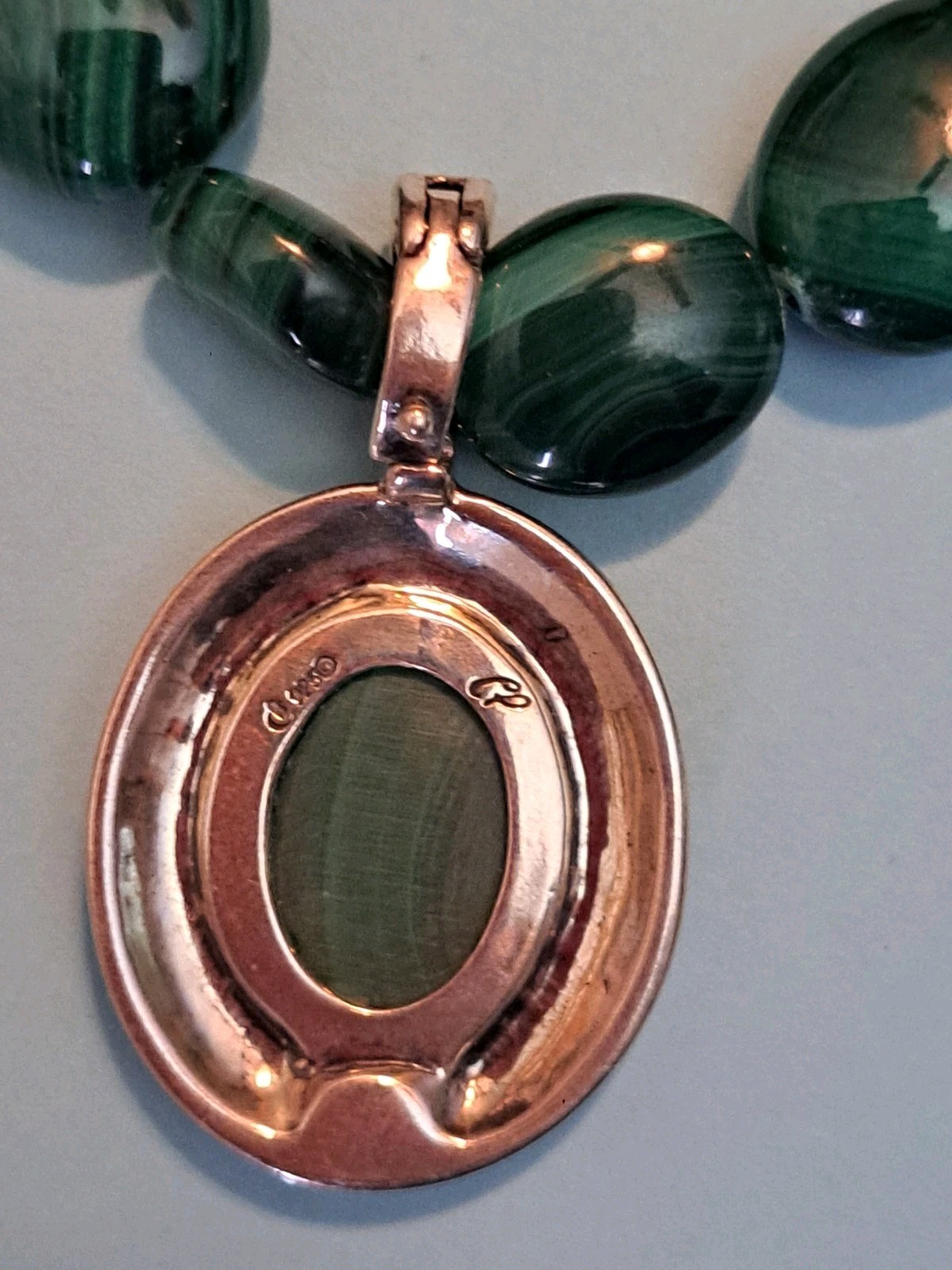 Vtg Carolyn Pollack 925 Sterling Silver Green Malachite Beaded Enhancer Necklace
