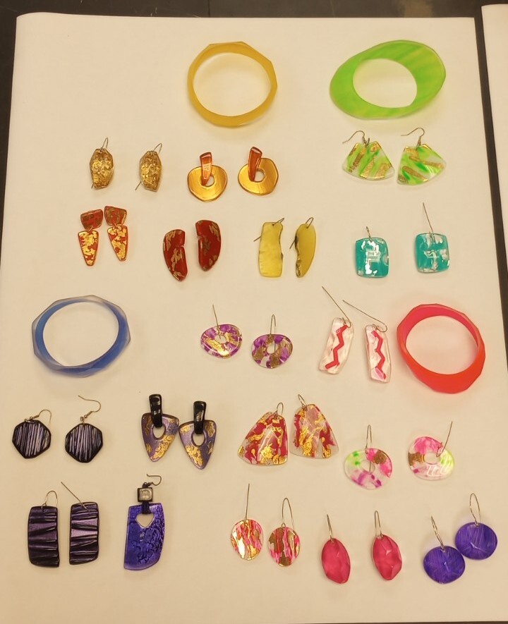 Retro 1980’s Lucite Earrings Orange Red Purple Neon pink Gold Handmade Costume