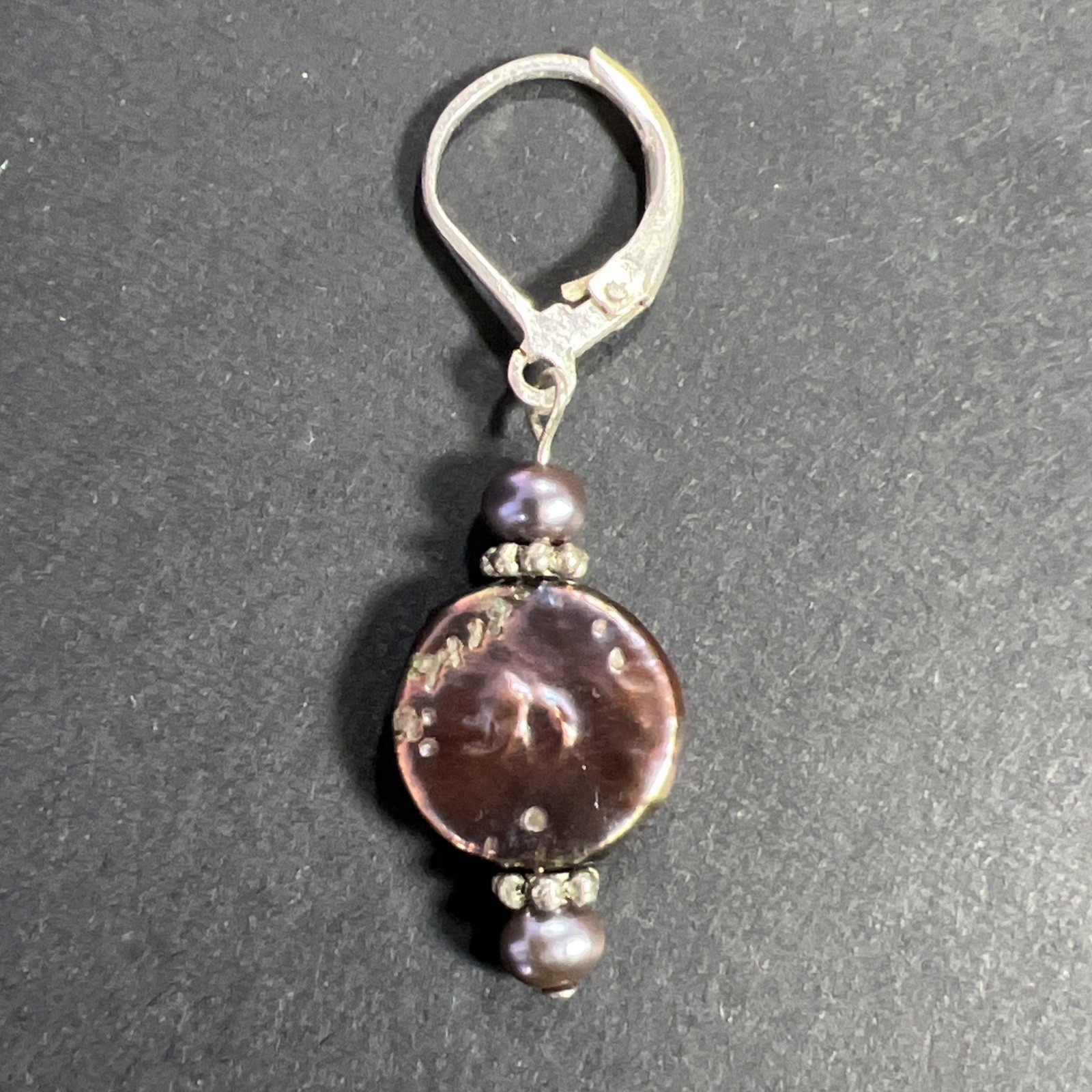Purple Coin Pearl Sterling Silver 925 SINGLE Earring Dangle Drop Charm Vintage