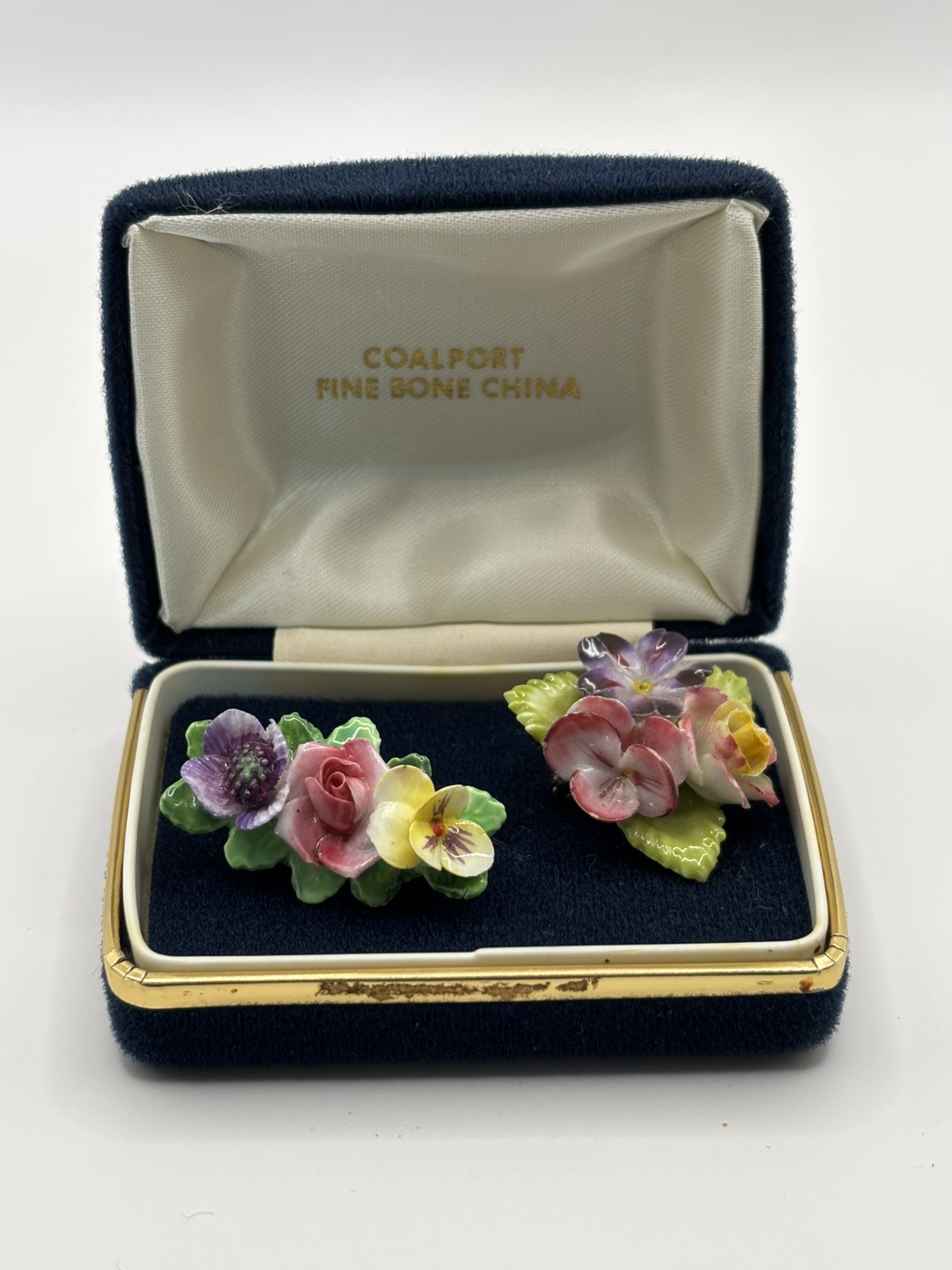 Vintage Set of 2 Floral Bone China Pins/Brooches Hand Painted In England