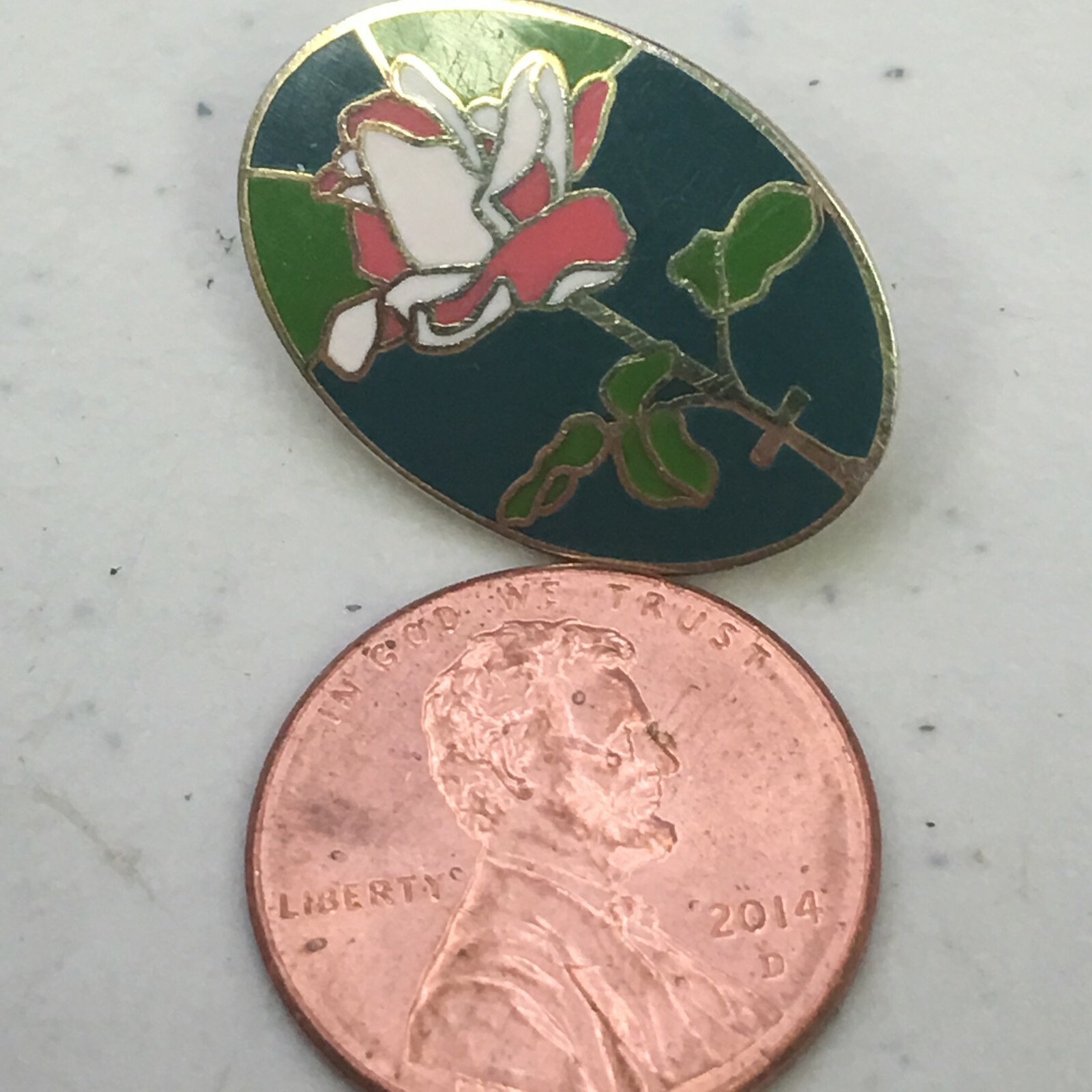 Vtg Signed Valley Castings Cloisonne Oval Rose Enamel Lapel Tack Pin Brooch
