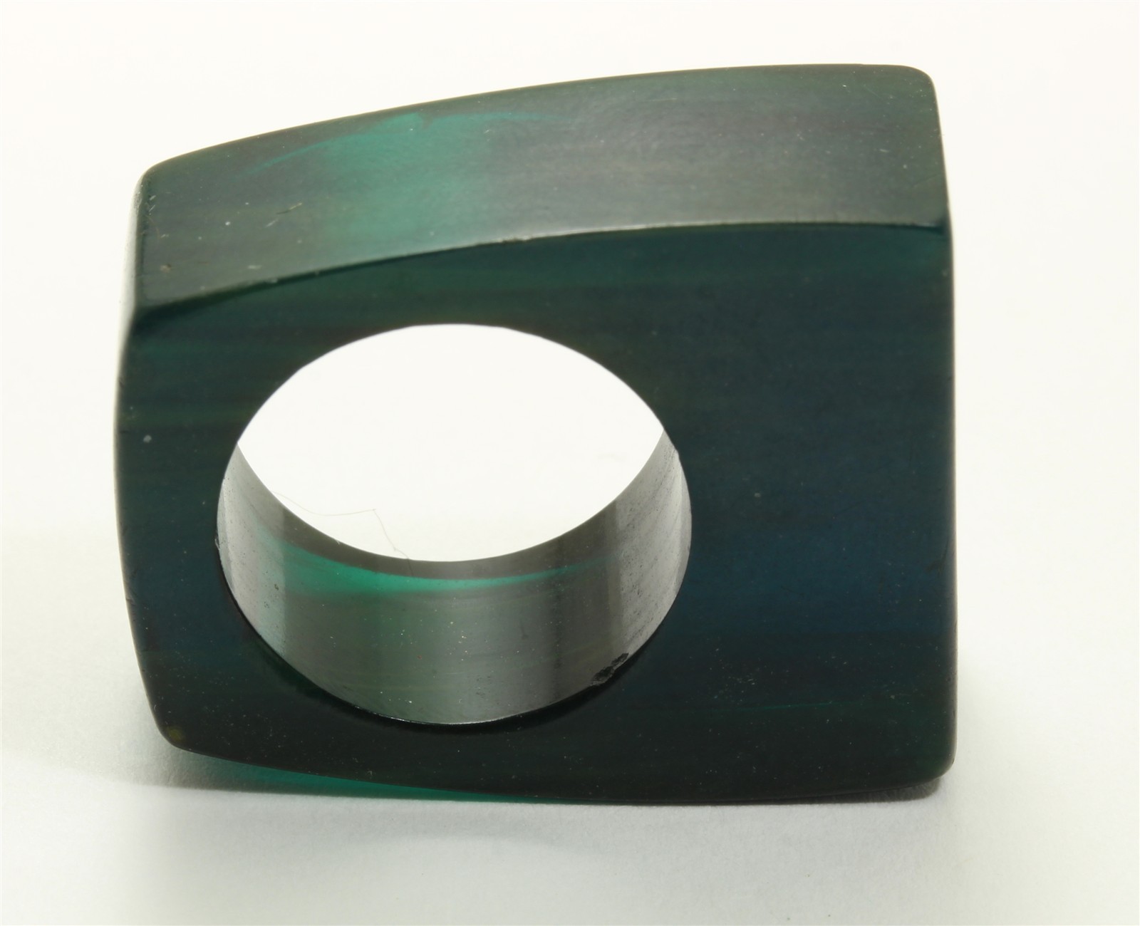 Vintage Art Deco Carved Dark Green Bakelite Geometric Ring TESTED Sz4.75/5