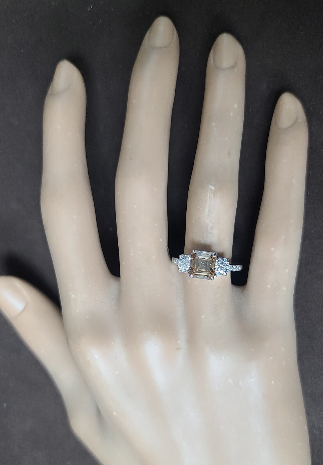14k White Gold Vintage Engagement Ring 2.06ct. Champagne Diamond Asscher Cut