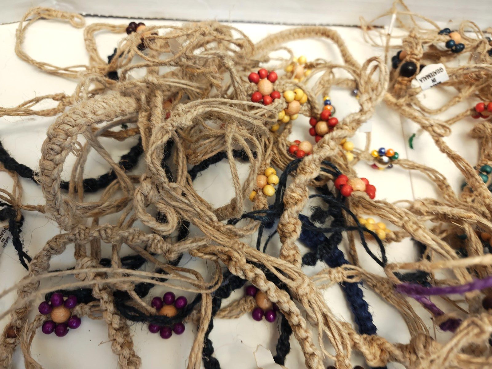 VINTAGE LOT OF HEMP BRACELETS, ANKLETS, NECKLACES; DARK & LIGHT; 1980’S NEW! #1