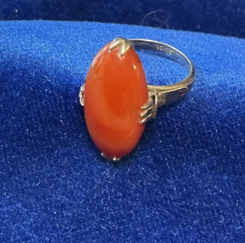 VINTAGE BANDED AGATE RING SIZE 4.25 SILVER