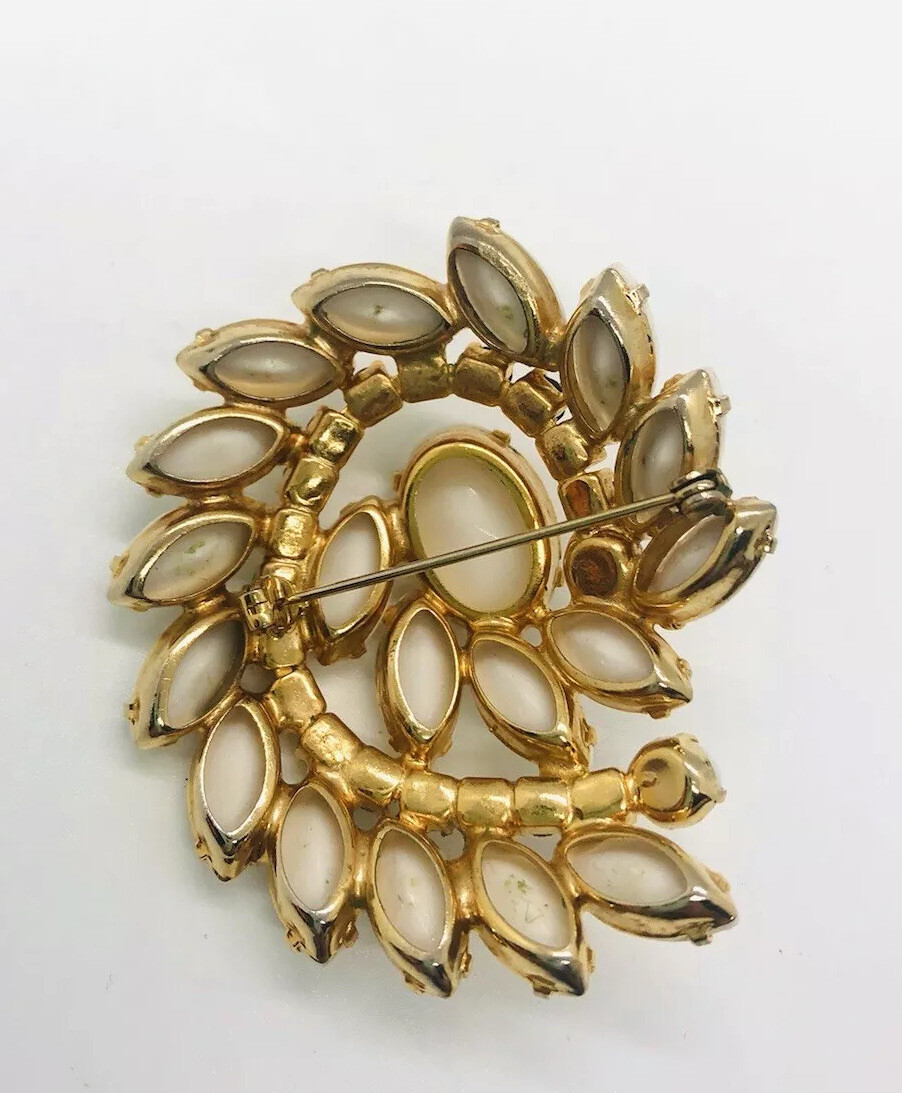 Juliana Delizza & Elster Large White & AB Rhinestone Brooch Vintage Jewelry