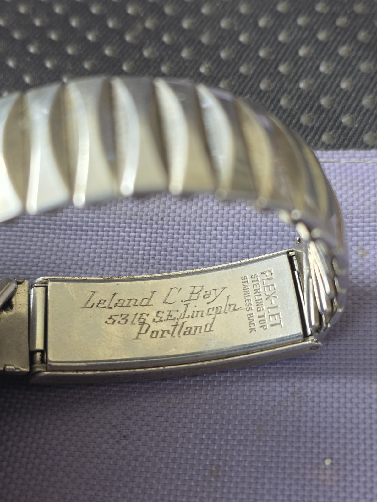Vtg Sterling Silver Top Flex-Let engraved Lee Picture Bracelet Pre Owned #H