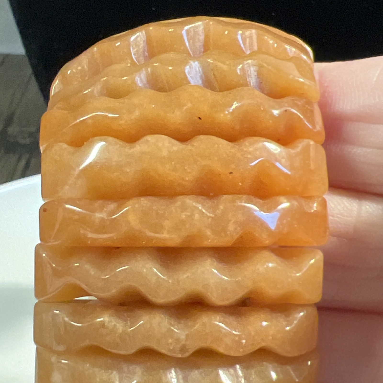 VTG Carnelian AGATE Gemstone Art Deco Chunky Beaded Stretch Bracelet Zig Zag