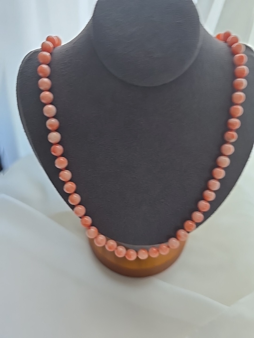 Vintage Coral Salmon 5mm Beads Necklace 19″ Gold Filled Gold Clasp