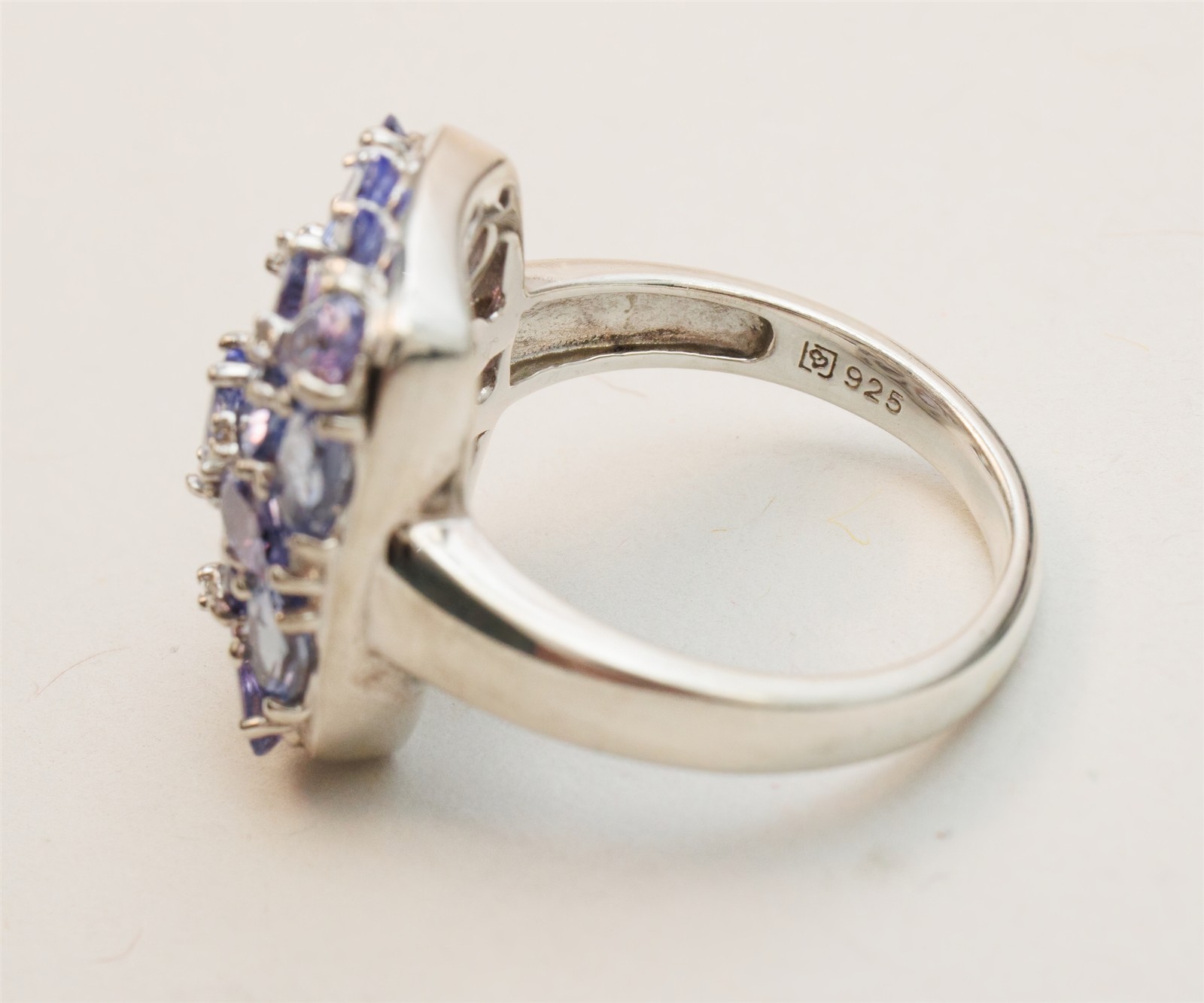 Size 8 Affinity Rectangular Tanzanite Cluster Sterling Silver Ring