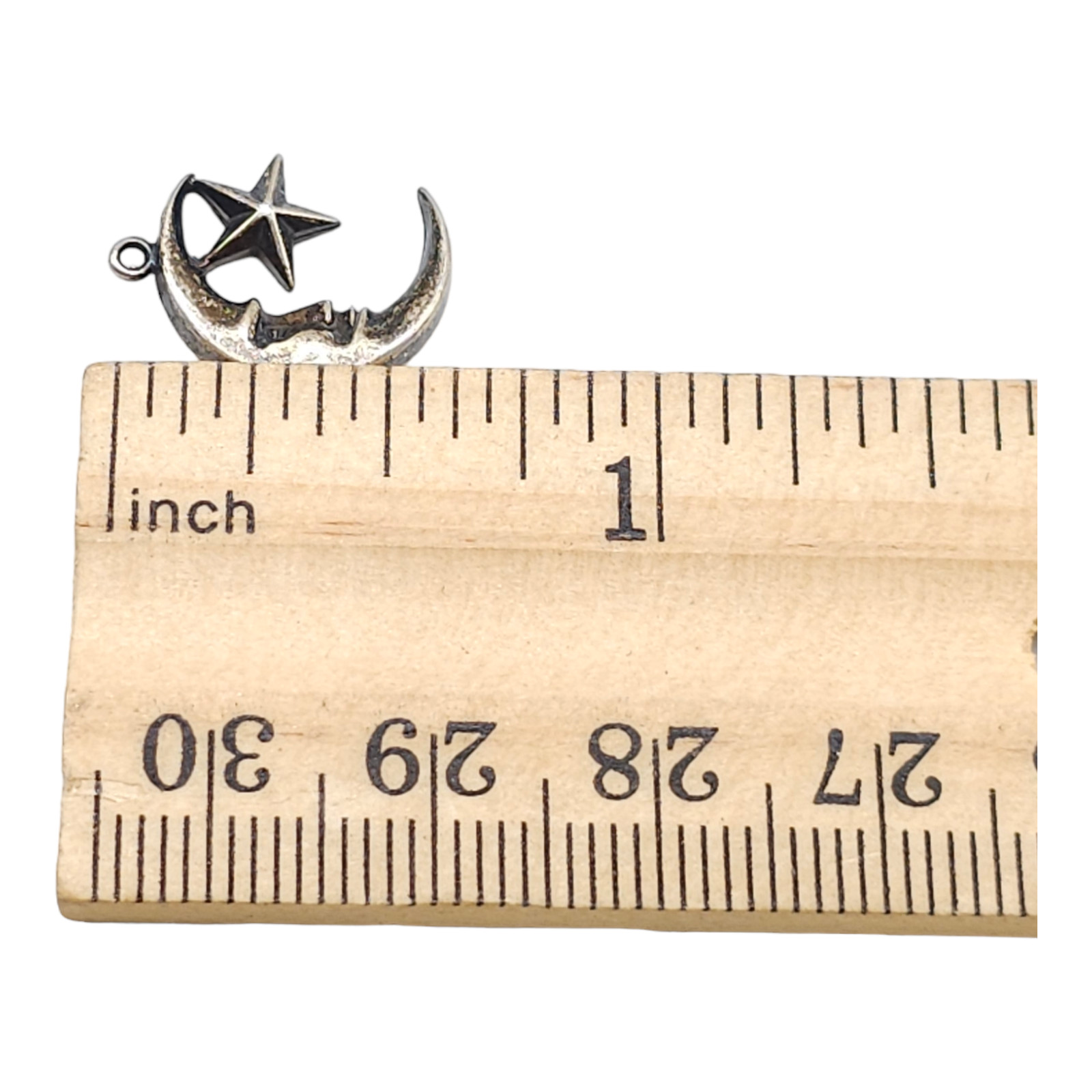 C Marked Man in Moon Face Star Dangle Drop Charm Silver Tone Vintage Sterling