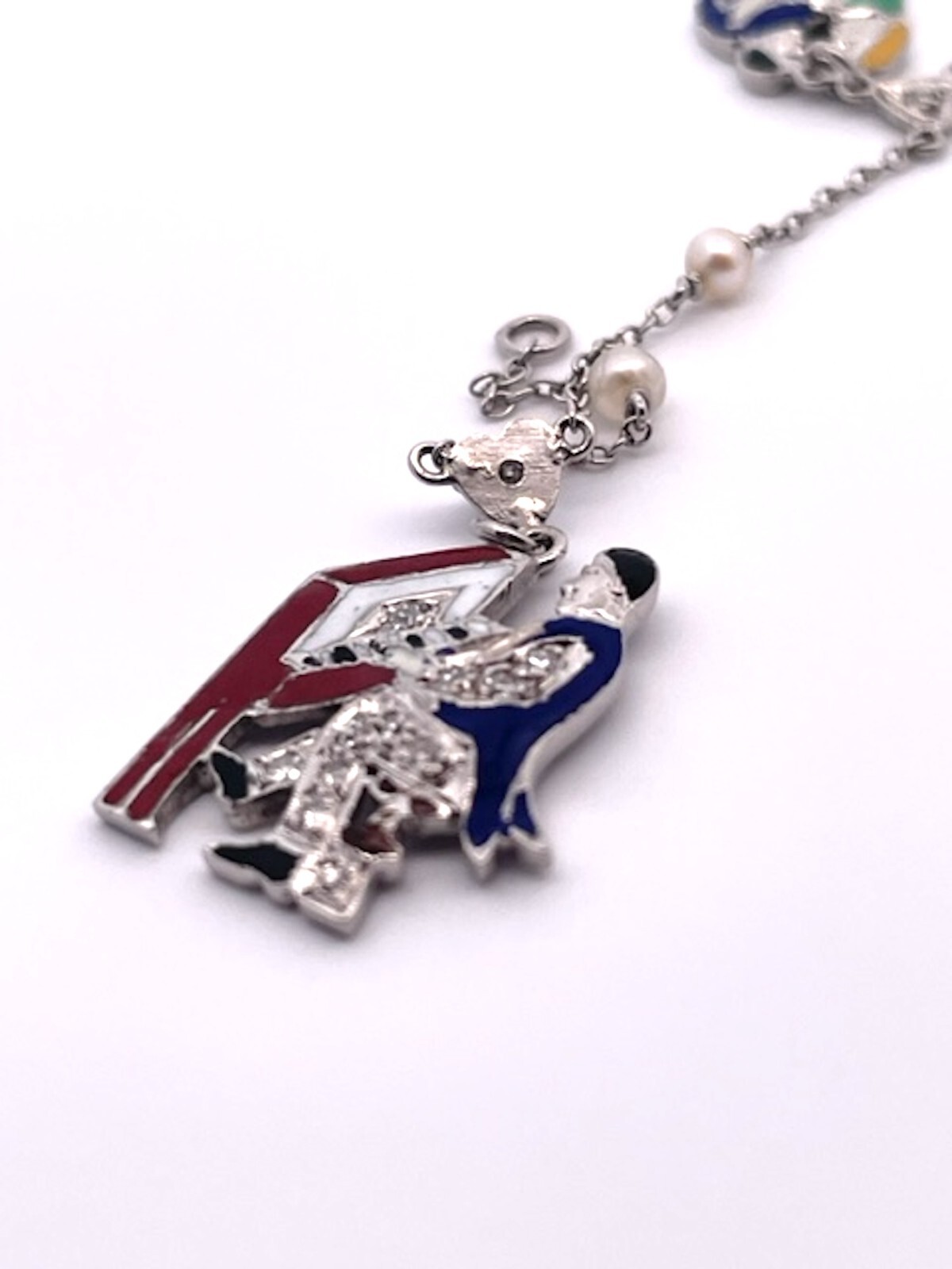 Deco 1930’s to 1950’s Enameled Diamond Charm Necklace