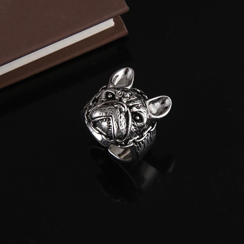 Gothic Punk Bulldog Pit Bull Pug Dog Head Animal Shape Adjustable Ring Pet Lover
