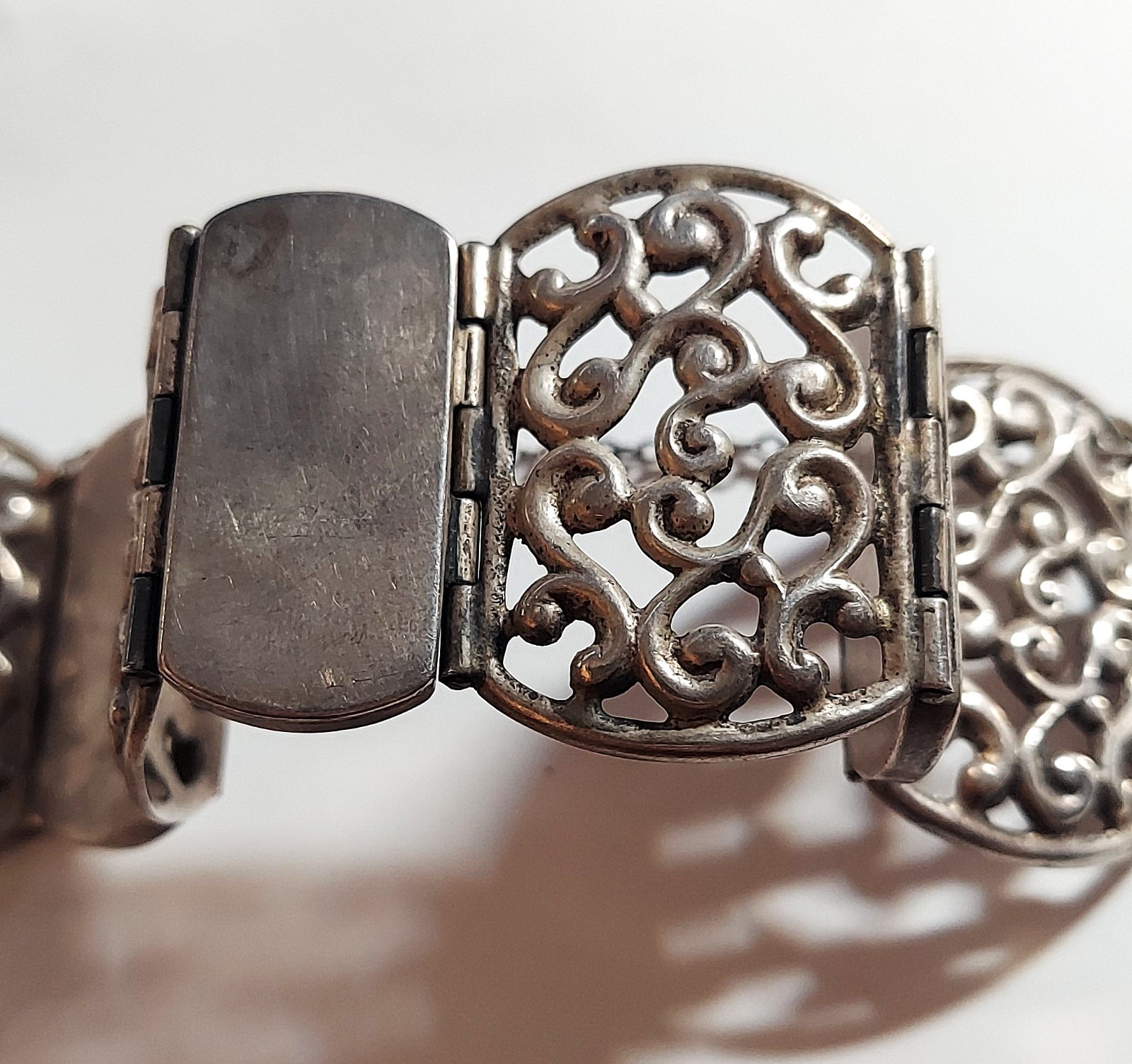 Vintage Cuernavaca Mexico Sterling Silver Panel Bracelet