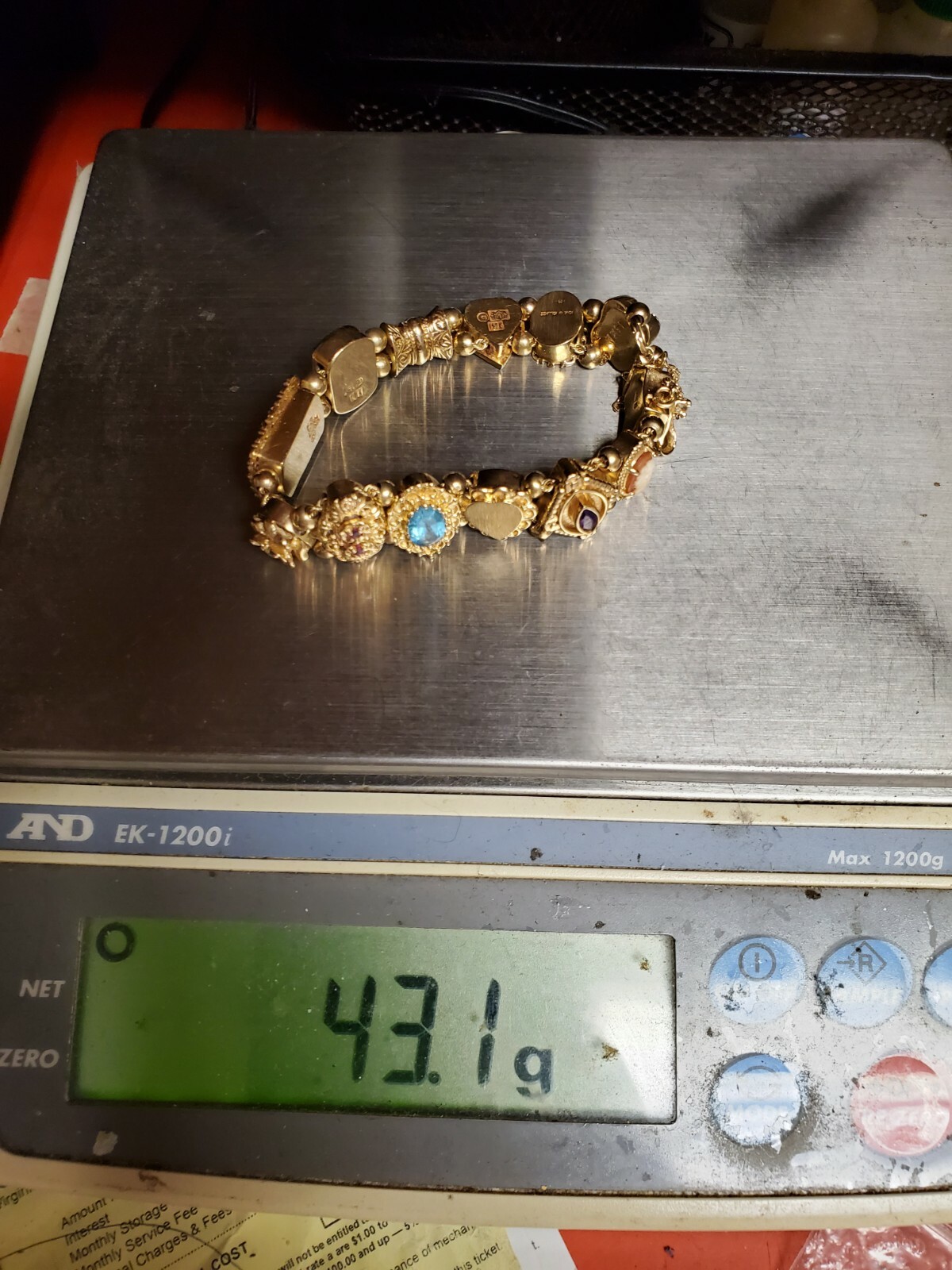14K RICHARD KLEIN KLJCI GEMSTONE 13-SLIDE CHARM BRACELET 43.1G