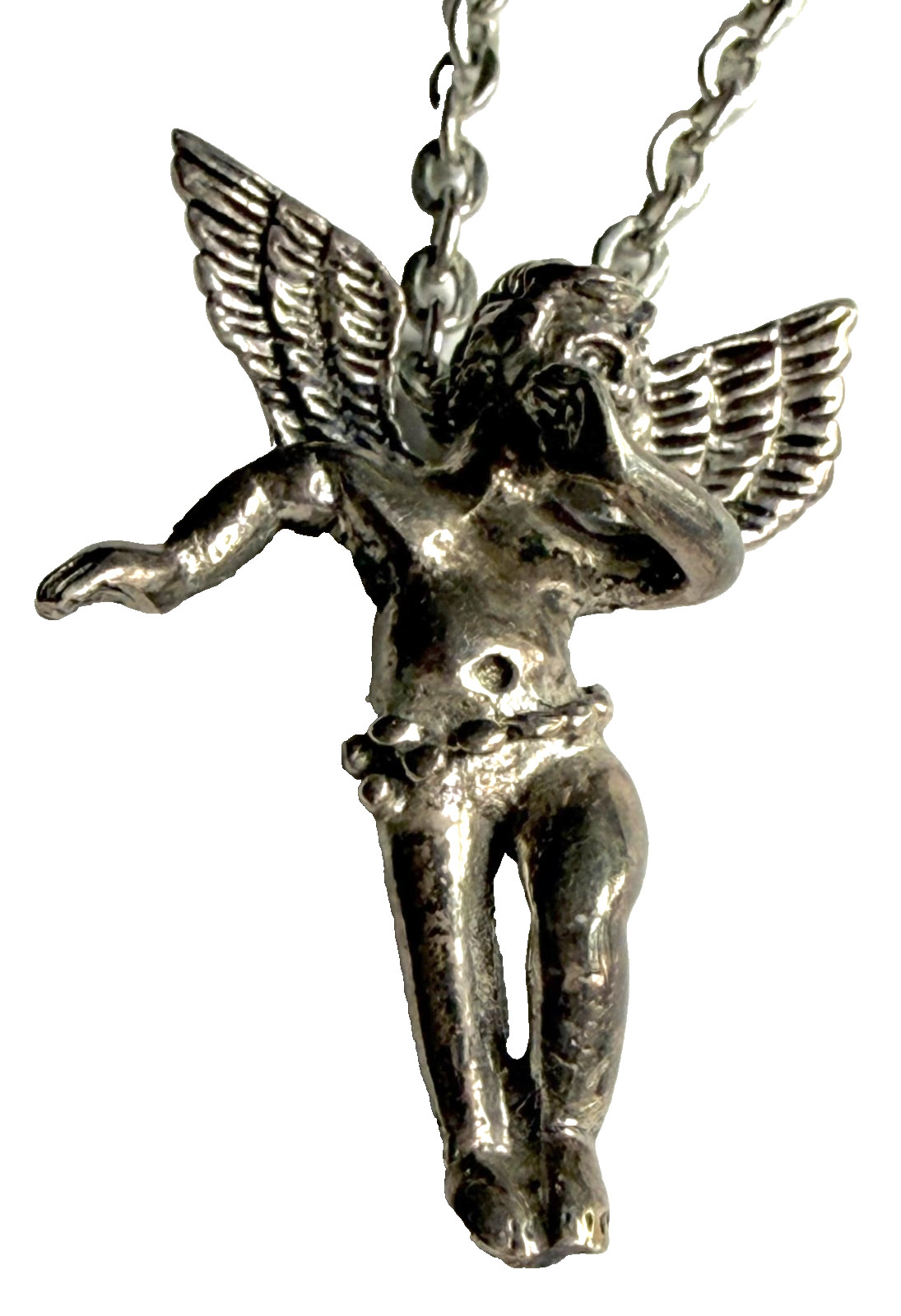 STUNNING VINTAGE 925 SILVER HEAVENLY ANGEL 1 1/4″ PENDANT NECKLASS ON 20″ CHAIN